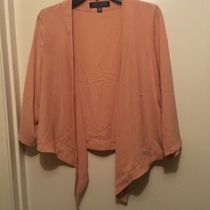 Soft Salmon Open Front Cardigan with Three Quarter Sleeves